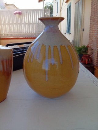 Set 2 Vasi Ceramica Smaltata Giallo Beige