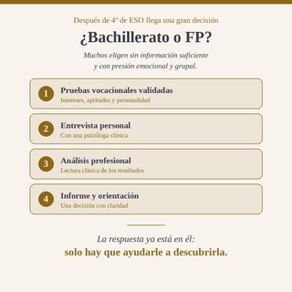 Orientación vocacional 4º ESO: ¿Bachillerato o FP