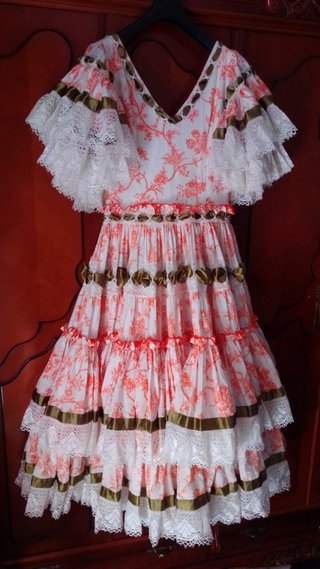 Traje Gitana Hecho Costurera Naranja Blanco