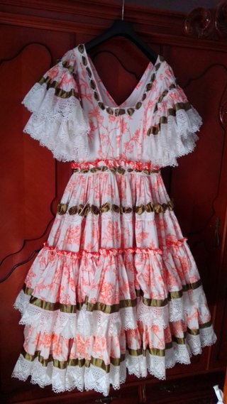 Traje Gitana Hecho Costurera Naranja Blanco