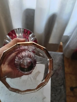 Vaso vintage vetro rosso rubino e oro