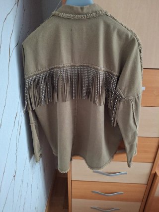 Chaqueta Zara Mujer Verde con Flecos