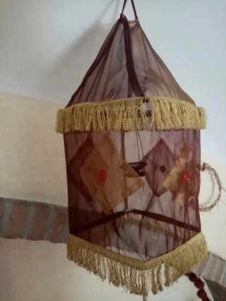 Porta Candele Arredo Tessuto Marrone Oro