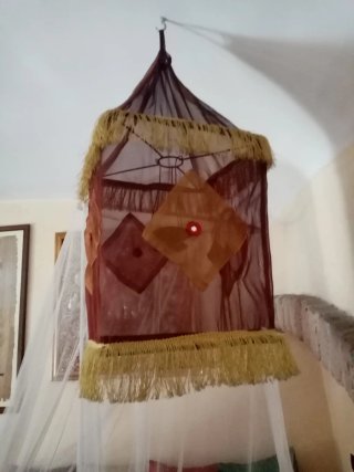 Porta Candele Arredo Tessuto Marrone Oro