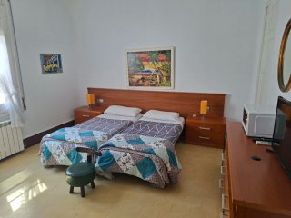 Habitación doble con baño, nevera, microondas. Tv,