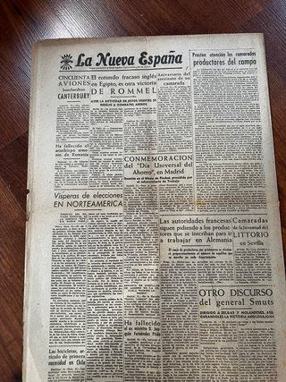 Periódico La Nueva España 1 Nov 1942 división azul