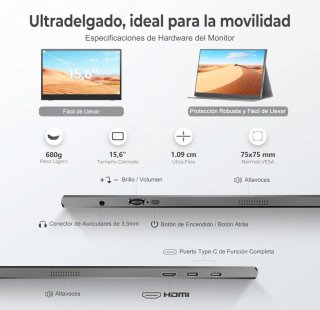 Monitor Portátil 15.6 Full HD 1080P USB-C HDR