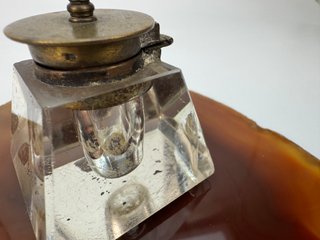 Tintero antiguo cristal tapa metálica