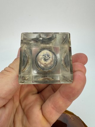 Tintero antiguo cristal tapa metálica