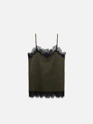 Top lencero Zara verde con encaje negro