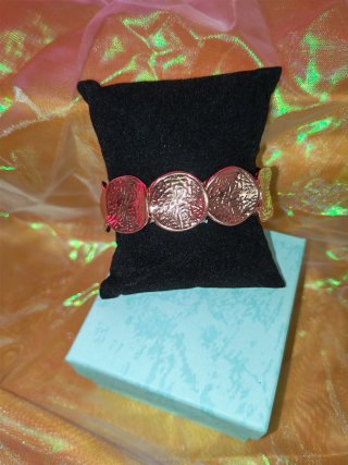Pulsera estilo moneda oro y rosa