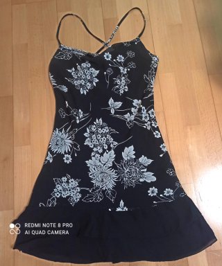 Vestido Verano Negro Flores Blancas