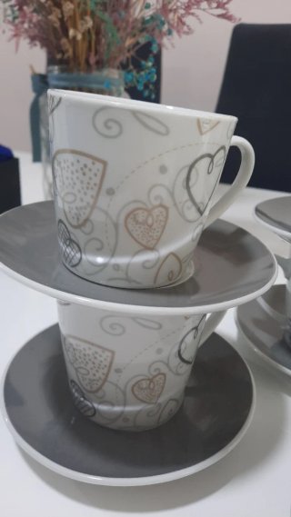 Juego 6 Tazas Café Porcelana Corazones