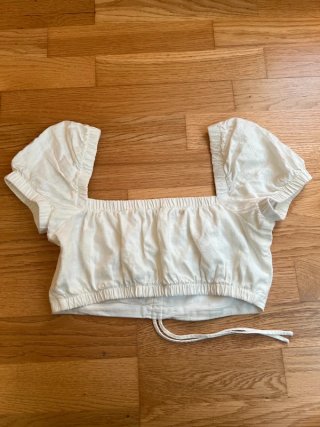 Top blanco romántico milkmaid mangas abullonadas S