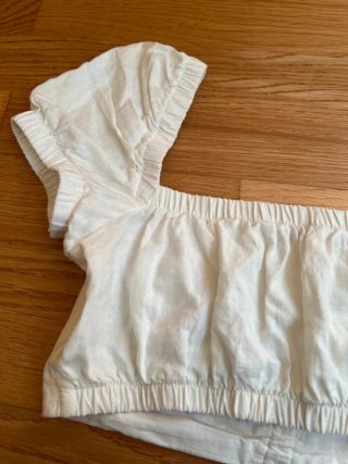Top blanco romántico milkmaid mangas abullonadas S