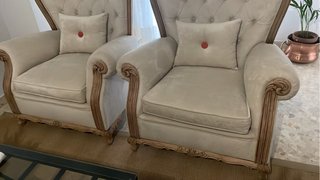 2 Sillones de Tela y Madera Beige