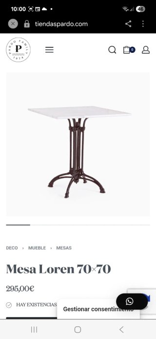 Mesa forjada. Medidas 70×70 altura 77cms.