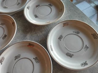 5 platillos de porcelana con hojas doradas