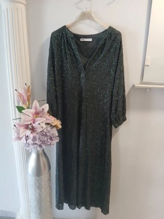 Vestido Zara verde oscuro lentejuelas