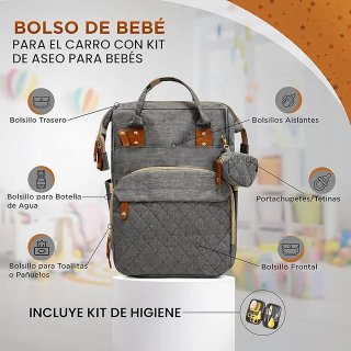 Mochila Pañalera Gris y Amarilla Multifuncional