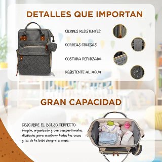 Mochila Pañalera Gris y Amarilla Multifuncional