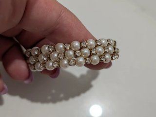 Bracciale multifilo perle glitter argento elastico