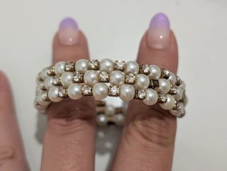 Bracciale multifilo perle glitter argento elastico