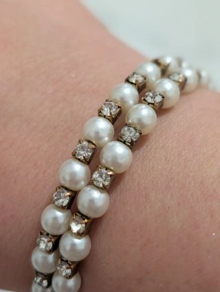 Bracciale multifilo perle glitter argento elastico
