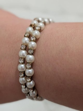 Bracciale multifilo perle glitter argento elastico
