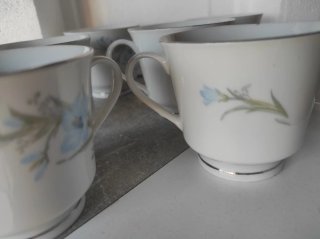 Juego Tazas Porcelana Fina china, Flores Azules