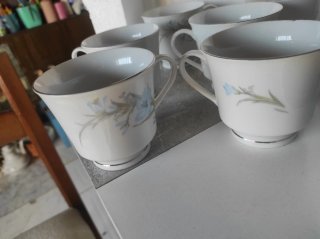 Juego Tazas Porcelana Fina china, Flores Azules