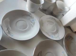 Juego Tazas Porcelana Fina china, Flores Azules