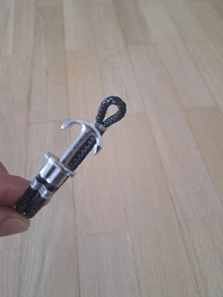 Pulsera Cuero Negra Ancla Plata