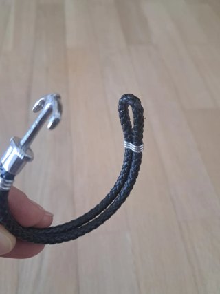 Pulsera Cuero Negra Ancla Plata