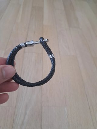 Pulsera Cuero Negra Ancla Plata