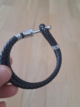 Pulsera Cuero Negra Ancla Plata