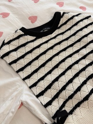 Chaleco Zara Rayas Blanco y Negro