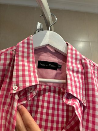 Camisa cuadros rosa y blanca hombre