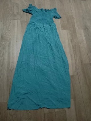 Vestido largo verde azulado