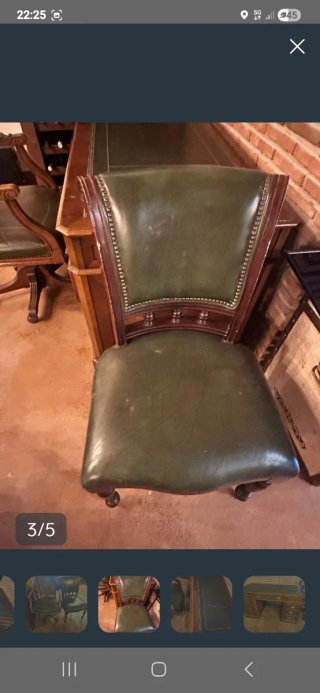 Mesa escritorio vintage y 2 sillas piel