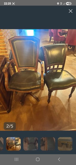 Mesa escritorio vintage y 2 sillas piel
