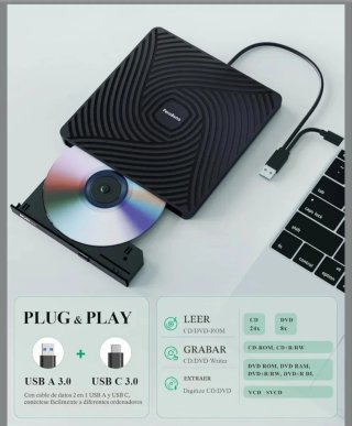 Lector CD/DVD Externo  Negro nuevo a estrenar