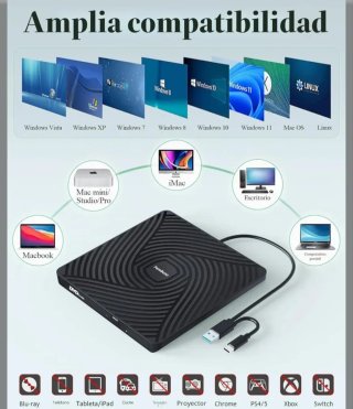 Lector CD/DVD Externo  Negro nuevo a estrenar