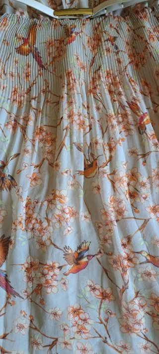 Precioso Vestido Gasa Estampado Pájaros Flores