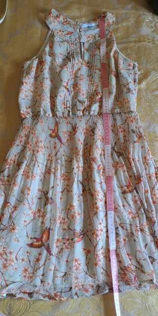 Precioso Vestido Gasa Estampado Pájaros Flores