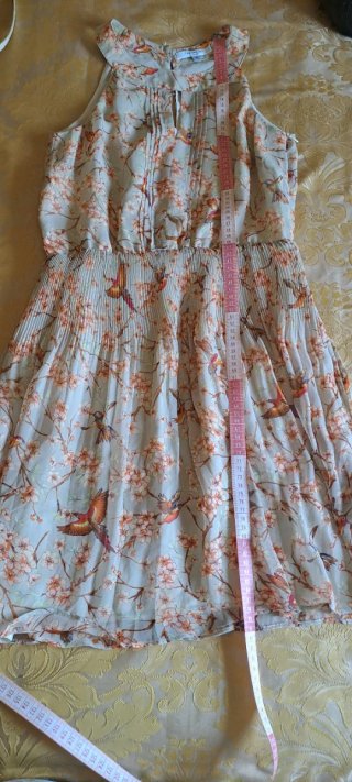 Precioso Vestido Gasa Estampado Pájaros Flores