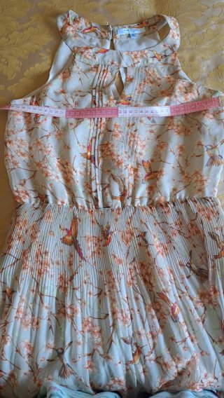 Precioso Vestido Gasa Estampado Pájaros Flores