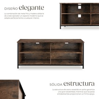 Mueble bajo estilo industrial para TV 147x41x60,5 cm madera oscura