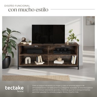 Mueble bajo estilo industrial para TV 147x41x60,5 cm madera oscura