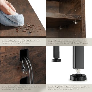 Mueble bajo estilo industrial para TV 147x41x60,5 cm madera oscura